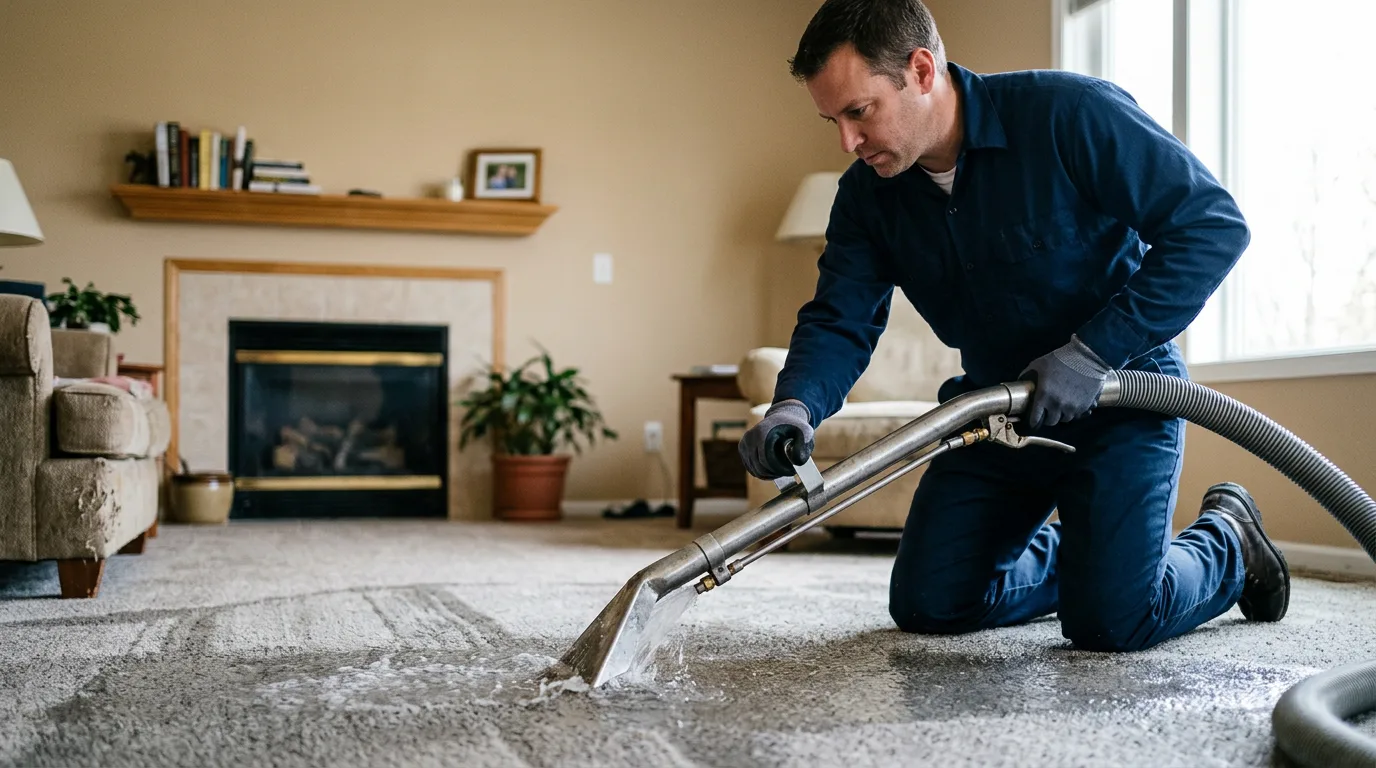 Water damage restoration technician working near Hillsboro, IL